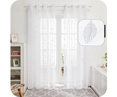 Amazon Brand - Umi Tende Trasparenti in Voile Foglia Ricamata per Salotto Moderne con Occhielli 140x260cm Bianco 2 Pannelli