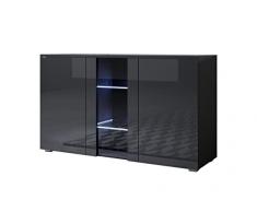 MB Muebles Bonitos | Madia Soggiorno Mobile TV Credenza Stile Moderno Luke A1 | Larghezza 120 x Altezza 72 x Profondità 40 cm | Mobile in Melamina Lucido con luce a LED | Con Piedini 2cm | Nero