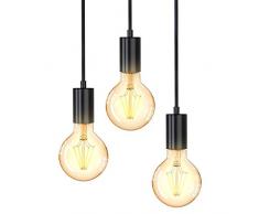 B.K.Licht Lampadario vintage, adatto per 3 lampadine E27 non incluse, altezza totale 1.2 m, Lampada a sospensione per sala da pranzo o cucina, Lampada da soffitto, luci a diverse altezze, nero opaco