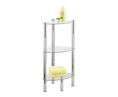 WENKO Exclusiv scaffale angolare per il bagno e la casa Yago - 3 ripiani in vetro, Acciaio inossidabile, 30 x 74 x 30 cm, Lucido