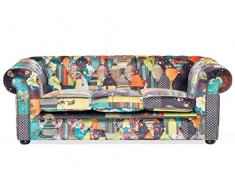 Beliani Divano vintage a 3 posti in tessuto multicolore giallo Chesterfield