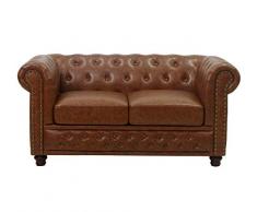 KMH® - Divano a 2 posti Chesterfield, comodo, con rivestimento in similpelle marrone anticato (#204623)