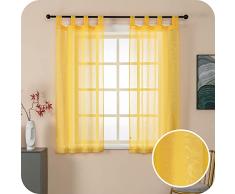 GIRASOLE HOME® Coppia Tende Filtranti Fantasia Natura Tono su Tono Tenda per Finestra ed Interni 2 Pannelli con Passanti (Giallo, 70x145cm)