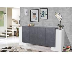 Dmora Credenza moderna a 6 ante, Made in Italy, Madia da cucina, Buffet di design da soggiorno, cm 210x45h85, colore Bianco lucido e Grigio Cenere