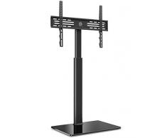 FITUEYES Supporto TV da Pavimento per 32-60 Pollici, 70° Girevole e 8 Altezza Regolazione Mobile Porta TV da Terra, Alto Supporto TV da Terra in 8mm Vetro Temperato Max VESA 600x400mm 30kg