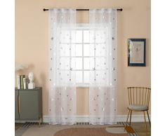 GIRASOLE HOME® Coppia Tende Voile Filtranti Fantasia Stelle Argentate Tenda Bianca per Interni con Tasca e Passanti Nascosti 2 Pannelli (Stelle Argento, 70x235cm)