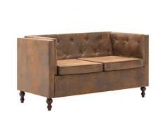 vidaXL Divano Chesterfield 2 Posti in Scamosciato Marrone Sofa Arreddo Salotto