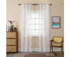 GIRASOLE HOME® Coppia Tende Voile Filtranti Fantasia Geometrica Dorata Tenda Bianca per Interni con Tasca e Passanti Nascosti 2 Pannelli (Geometria Oro, 70x235cm)