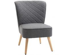 homcom Poltrona Moderna per Soggiorno, Poltroncina Imbottita e Rivestita in Tessuto Lino, 61x69x85cm, Grigio
