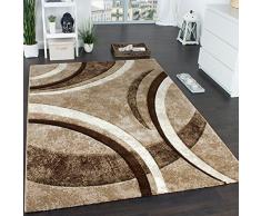Paco Home Tappeto di Design con Bordo Definito A Righe Marrone Beige Crema Screziato, Dimensione:160x230 cm
