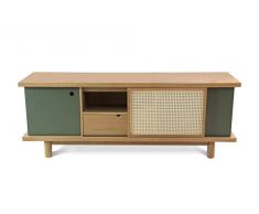 Credenza Tammea in Stile Nordico - Grande Resistenza, Prodotto 100% in Legno, Finitura Opaca, Legno di Querc | Ideale Come Supporto per TV o per riporre i Piatti - Verde Oliva (L160 x H60 x P45 cm)