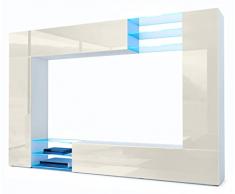 Vladon Set da soggiorno Mirage, Parete attrezzata con 2 ante, 2 ante a ribalta e 6 ripiani a giorno in vetro, bianco opaco/panna, illuminazione LED inclusa (262 x 183 x 39 cm)