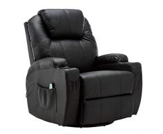MCombo Moderno Massaggio Poltrona Reclinabile Divano Vibrante Riscaldato in Pelle PU Salotto Ergonomico 360 Gradi Girevole 7020 Nero