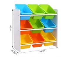 Homfa Scaffale Porta Giocatoli con Scatole per Bambini con maneggiare Organizzatore Portagioccatoli Scaffale Legno con 9 Cesti in Plastico 65 × 26.5 × 60cm