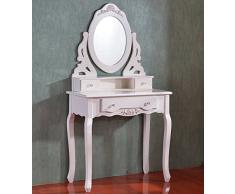Woltu MB6007+MB6015vl Specchiera con Sgabello Viola ben Imbottito Tavolo Cosmetici Trucco Toeletta con Specchio 3 Cassetti in Legno Bianco 75x40x138cm