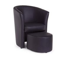 Poltrona a POZZETTO in Ecopelle (Nero Con Pouf)