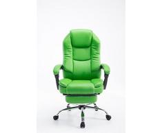 CLP Poltrona presidenziale e relax CASTLE, con poggiapiedi estraibile , imbottita, regolabile in altezza, reclinabile, ergonomica, sedia da ufficio, sedia gaming, capacità di carico 130 kg verde