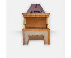 THERMOZEL Barbecue in Pietra in MURATURA Grande con Forno per Fuoco A Legna E Carbone Completo di Giro ARROSTO ELETTRICOMISURE 1,30m x 0,82m