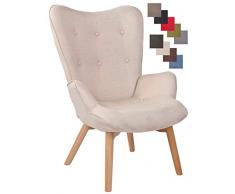 CLP Poltrona Soggiorno con Orecchie Durham in Stoffa E Legno di Faggio I Sedia Lounge Salotto Design Ispirazione Chesterfield, Colore:Crema