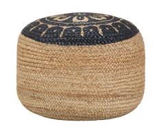 vidaXL Pouf Lavorato a Mano Stile Rustico Country Decorativo Riempimento Gommapiuma Confortevole Ottomana Poggiapiedi Seduta Puff Seggiola Blu in Juta