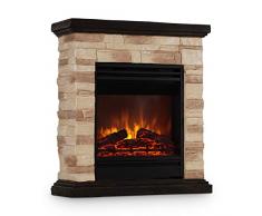 Klarstein Kaprun - Camino Elettrico, Caminetto Elettrico con Effetto Fiamma, Camino Finto, Decorazioni in Pietra, Polystone, Telecomando, 1800W Nero/Marrone