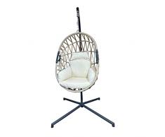 Rebecca Mobili Sedia A Dondolo Sospesa, Poltrona Pensile Da Giardino, Polyrattan Acciaio, Beige, Con Cuscini, Regolabile - Misure HxLxP: 200 x 128 x 128 cm - Art. RE6826