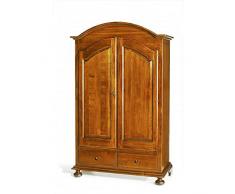 Mar.c.a. Design Armadio con 2 Ante Cappello di Gendarme tondo e 2 Cassetti, Arte povera, legno massello di pioppo, colore Noce - Mis. 125x61x200 cm.