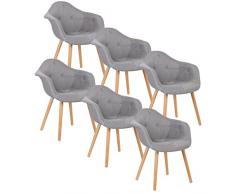 WOLTU BH55gr-6 Sedia da Pranzo Sala Cucina Salotto Seggiola Poltroncina Sgabello con Schienale Braccioli Plastica Tessuto di Lino Gambe di Faggio Moderno Comodo Grigio 6 Pezzi