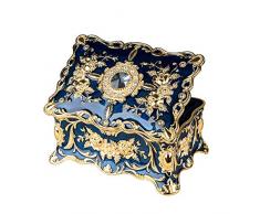 Feyarl - Scrigno portagioie vintage rettangolare decorato, finitura anticata, inciso, cofanetto organizer a due strati Blu