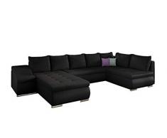 E- MEUBLES Ampio divano angolare XXL a U panoramico letto Convertibile con Baule 6/7 Posti - in similpelle - Soggiorno & soggiorno - JORMANI (Nooir (Soft 11), Sinistra)