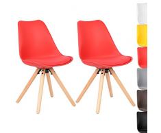 Woltu BH52rt-2 Sedia da Pranzo Sala Cucina Ristorante Seggiola Sgabello con Schienale Ecopelle Plastica Gambe di Faggio Moderno Comodo Rosso 2 Pezzi