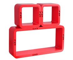 WOLTU 9212 Mensole da Muro Mensola a Cubo Scaffale Parete Legno MDF Moderno 3 Pezzi Diametro Diverso Rosso