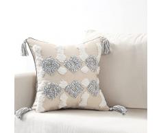 Boho Federa Decorazione Nappa, Federa Decorativa Federe in Cotone Federe Cuscini per Divani Federa per Divano Camera da Letto Soggiorno 45x45cm 1 Pezzi