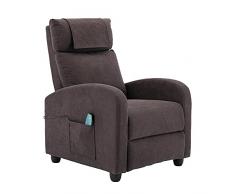 HOMOPIV Poltrona Massaggiante Riscaldante Reclinabile, Poltrona relax reclinabile, Poltrona reclinabile con 8 Punti di Massaggio e Telecomando, Poltrona relax manuale, Tessuto, Marrone