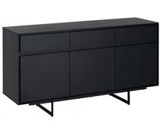 Ibbe Design Credenza Bassa Buffet Nero Mobiletto Armadietto Multiuso con 4 Ante e Cassetti Tokyo per Soggiorno Camera da Letto Sala da Pranzo, Gambe in Metallo Nero