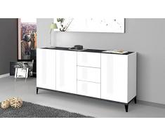 Dmora Credenza Moderna a 3 Ante e 3 cassetti, Made in Italy, Madia da Cucina rialzata, Buffet di Design da Soggiorno, Cm 160x40h82, Bianco Lucido e Ardesia