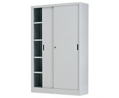 Armadio per archivio in metallo, 1 vano e 2 ante scorrevoli, Mis. 1500 L x 375 P x 2000 H mm, serratura a cilindro con chiave