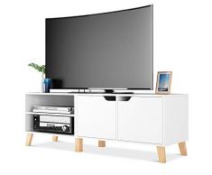 Homfa Mobile Porta TV in Legno Armadio Moderno con 2 Ripiani e 2 Ante Supporto TV con 6 Gambe 140 x 40 x 48 cm (Bianco)