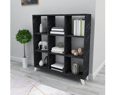 [en.casa] Libreria (AxLxP) 100 x 88 x 20 cm Scaffale da Terra con 9 Scomparti Aperti a Forma di Cubo Mobile Espositore - Effetto Marmo Nero