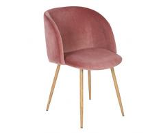 EGGREE Sedie da Pranzo in Velluto Vintage Poltrona Scandinave,Seduta e Schienale Imbottiti,Gambe in Metallo Stile Legno,Rosa