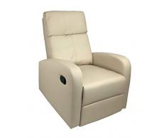 Totò Piccinni Poltrona Relax Reclinabile con Poggiapiedi Imbottita Confortevole (Manuale, Ecopelle Panna)