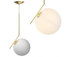 BAKAJI Lampadario Lampada Sospensione Portalampada a Sfera in Vetro Opaco Staffa in Metallo in Oro Design Moderno Attacco E27 Lampadina Max 40W Illuminazione Arredamento Casa (30 cm)