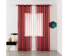 GIRASOLE Coppia Tende Voile Trasparenti Effetto Lino Tenda per Soggiorno Camera Cameretta Balcone Finestra e Interni 2 Pannelli con Occhielli (Rosso, 140x290cm)