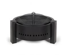 Livoo - Braciere DOC286 – Focolare esterno di Calore per giardino o Terrasse - Ø 59,5 cm – in acciaio verniciato Nero – Uso con carbone e legno – con coperchio di protezione anti scoppio