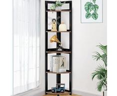 USIKEY Scaffale ad Angolo Vintage a 5 Piani, Mobile Angolare, Legno Porta Piante, Libreria a Scala con Struttura di Metallo per Cucina, Camera da Letto, Soggiorno, Studio, Ufficio, Marrone Vintage