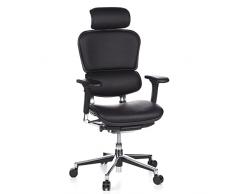 HJH Office 652200 Sedia da Ufficio ergonomica ERGOHUMAN Pelle, Poltrona Girevole con Supporto lombare, Nero