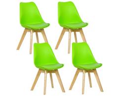 WOLTU BH29gn-4 Sedia da Pranzo Sgabello con Schienale Plastica Ecopelle Legno di Faggio Sedie per Cucina Ristorante Moderno Comodo Verde 4 Pezzi
