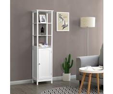 VASAGLE Armadietto, Credenza Alta Autoportante, Armadietto da Bagno Multifunzione con 3 Ripiani Portaoggetti, Mobile in Legno Stile Country, 40 x 32 x 160 cm (L x P x A), BiancoBBC63WT