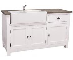 Casa Padrino Mobile lavabo Stile Country Bianco/Nero 155 x 65 x H. 90 cm - Mobile Lavello/Mobile da Cucina con 3 Ante e Cassetto