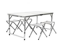 Tavolino da campeggio regolabile in altezza | Tavolo + 4 Sgabelli | Pieghevole formato valigia facile da trasportare | ca 120x60cm